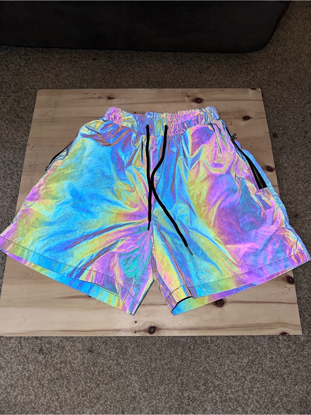 iHeartRaves Holographic Reflective Rainbow Swim Shorts / Trunks